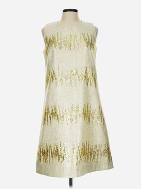 Erica Tanov Stunning Sleeveless Metallic Gold Patterned A-Line Dress NWOT $698